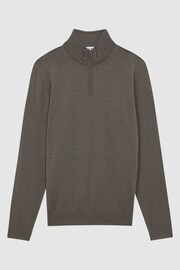 Reiss Mushroom Brown Blackhall Merino Wool Half-Zip Funnel Neck Jumper - Image 2 of 6