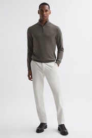 Reiss Mushroom Brown Blackhall Merino Wool Half-Zip Funnel Neck Jumper - Image 4 of 6