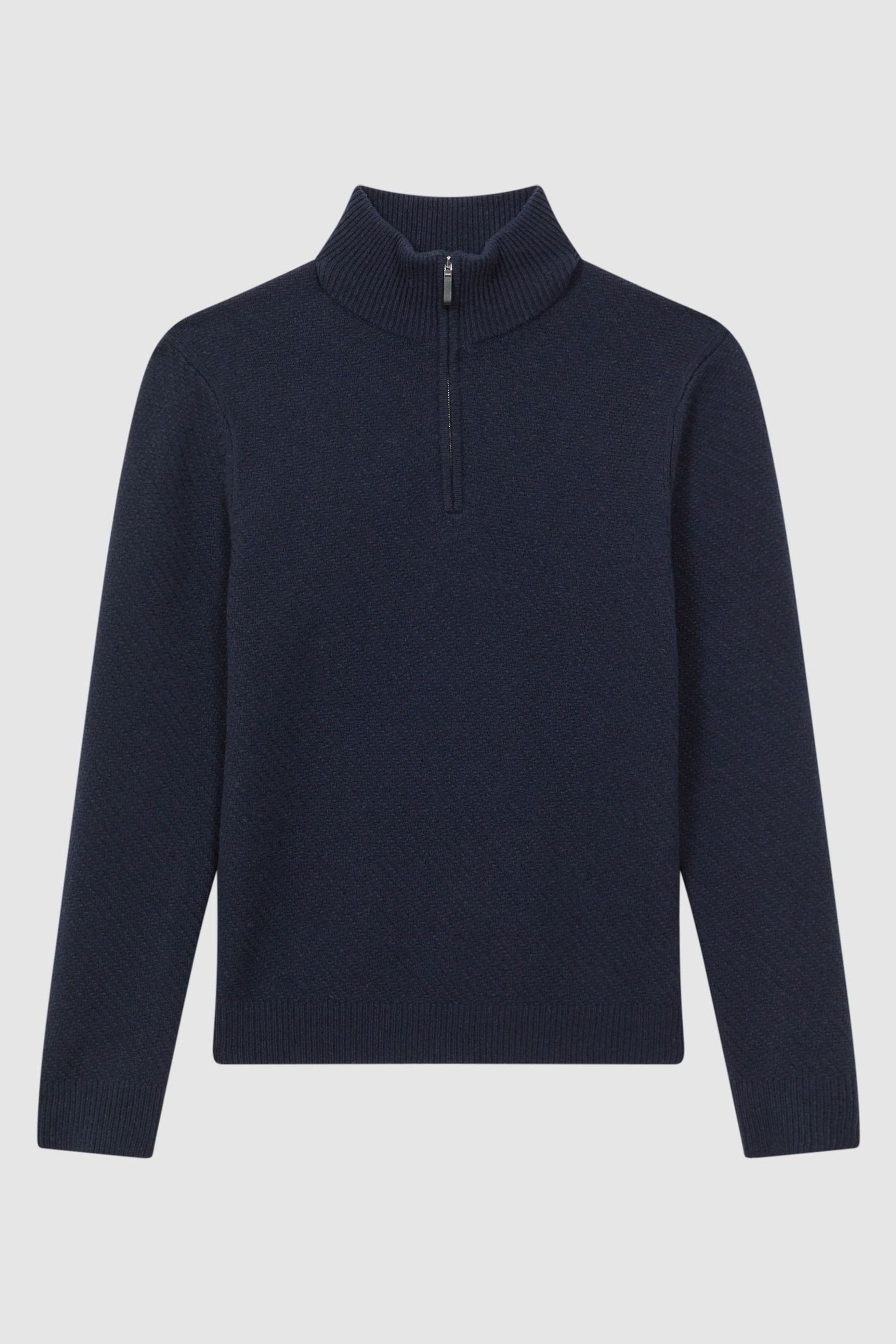 Reiss Navy Tempo Slim Fit Knitted Half-Zip Funnel Neck Jumper - Image 2 of 5