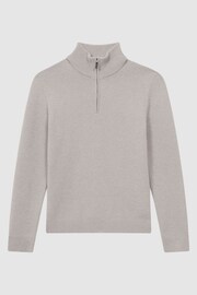 Reiss Oatmeal Melange Tempo Slim Fit Knitted Half-Zip Funnel Neck Jumper - Image 2 of 5