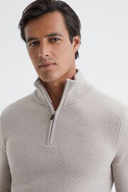 Reiss Oatmeal Melange Tempo Slim Fit Knitted Half-Zip Funnel Neck Jumper - Image 3 of 5