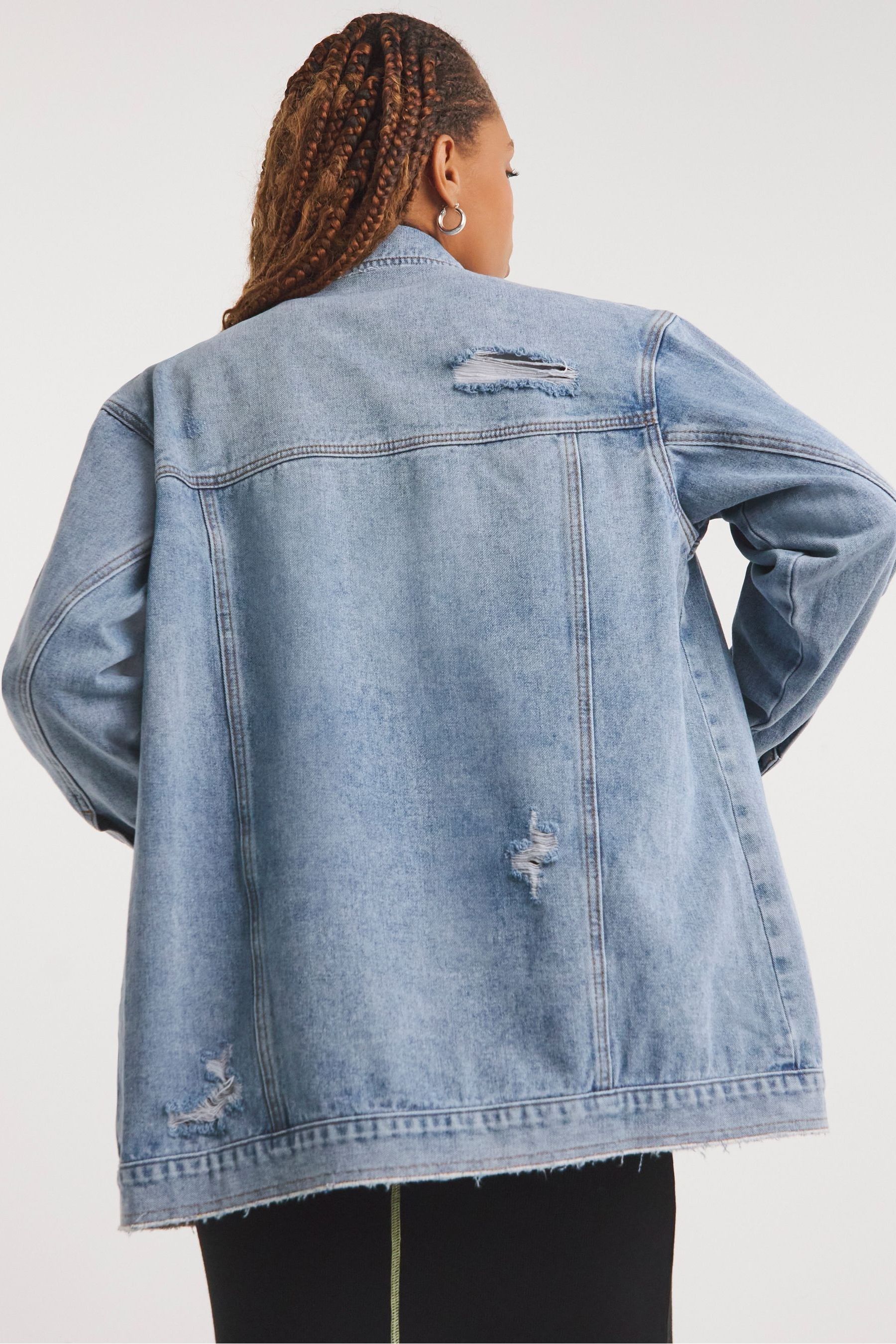 Buy Simply Be Blue Light Wash Distressed Oversized Denim Jacket from Next Luxembourg