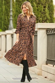 Sosandar Black/Brown Leopard Print Shift Dress With Belt - Image 5 of 5