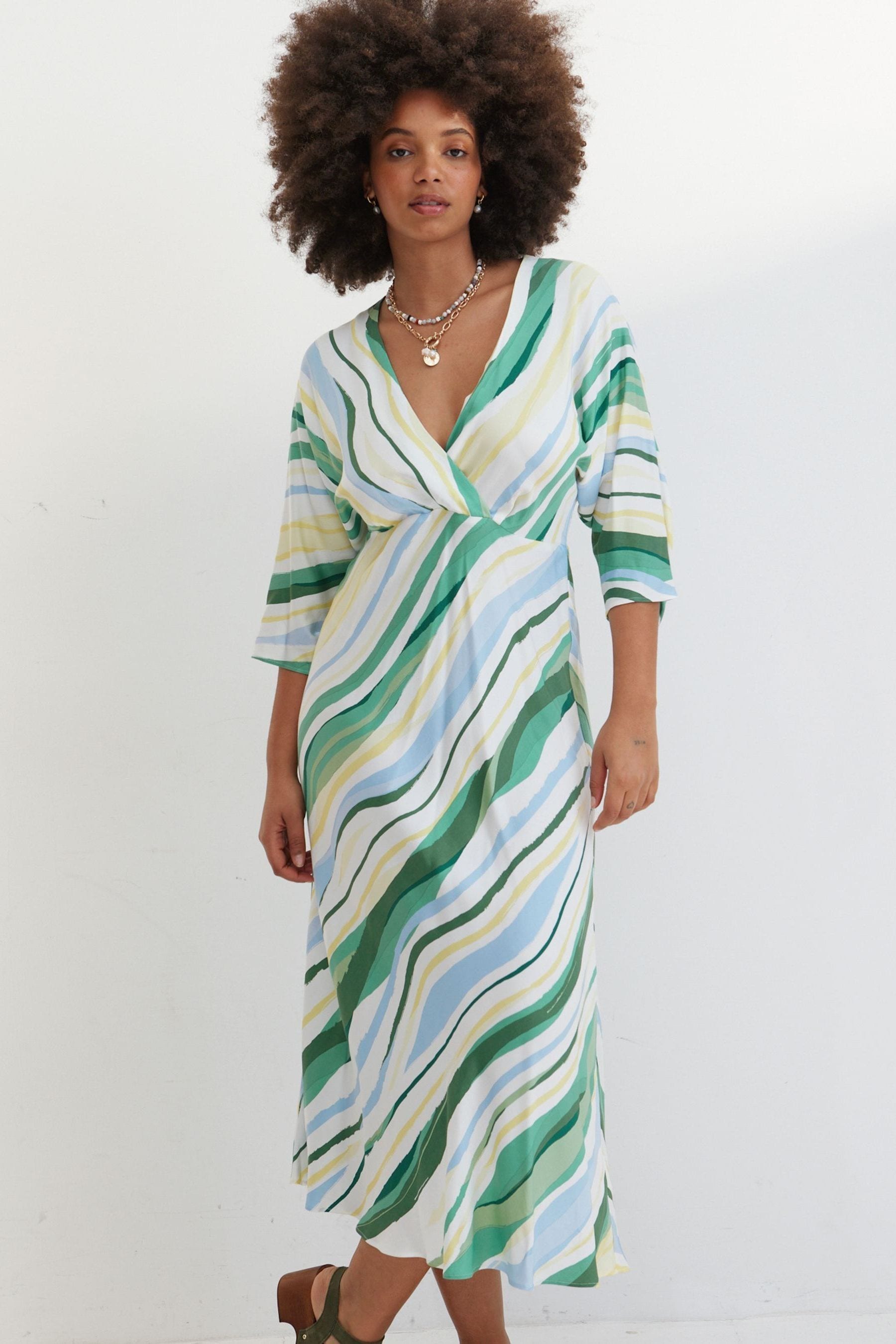 Buy Oliver Bonas Green Striped Midi Dress from Next Luxembourg