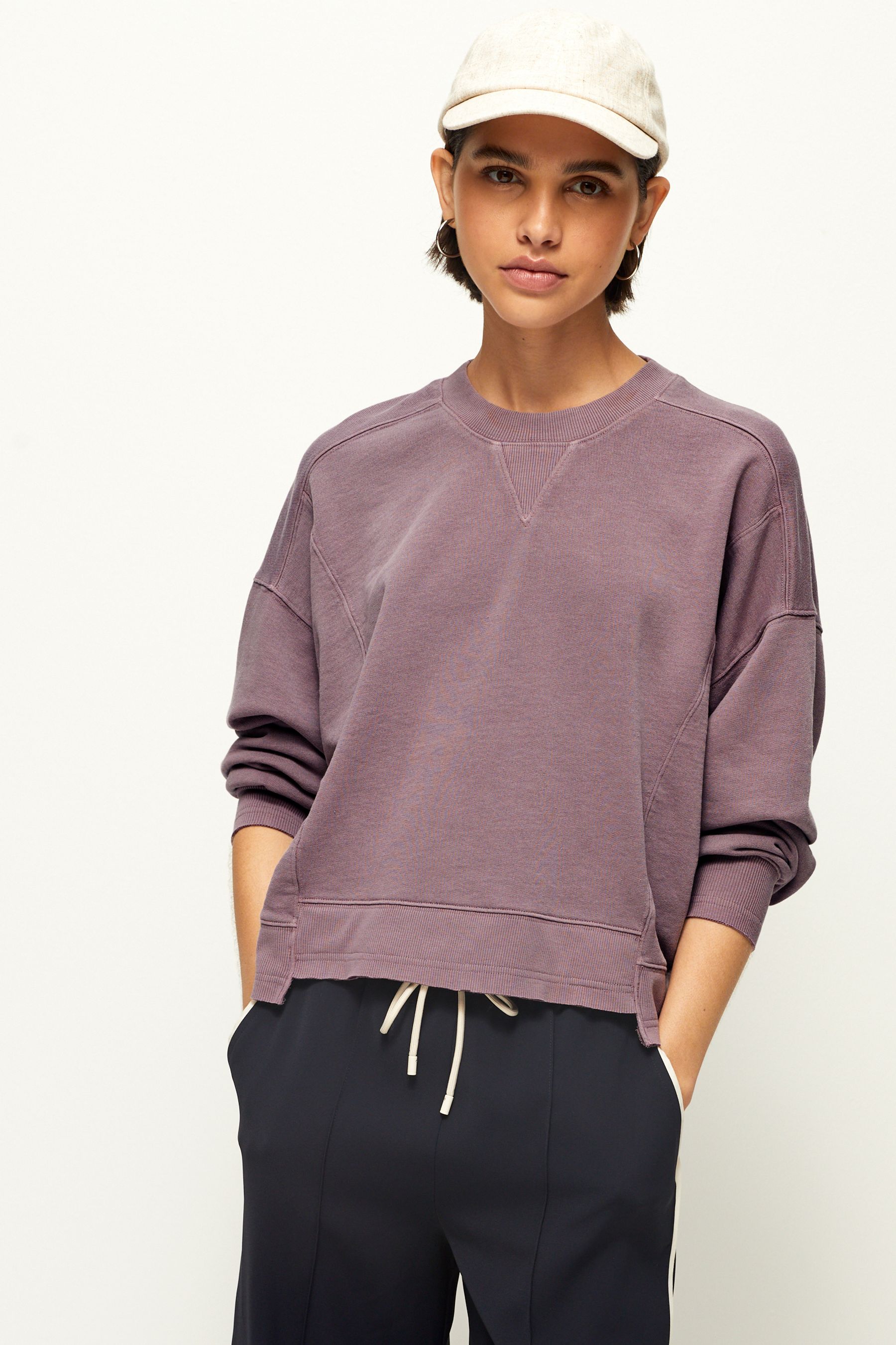 Buy Purple Raw Hem Detail Washed Crew Neck 100 Cotton Sweatshirt from the Next UK online shop