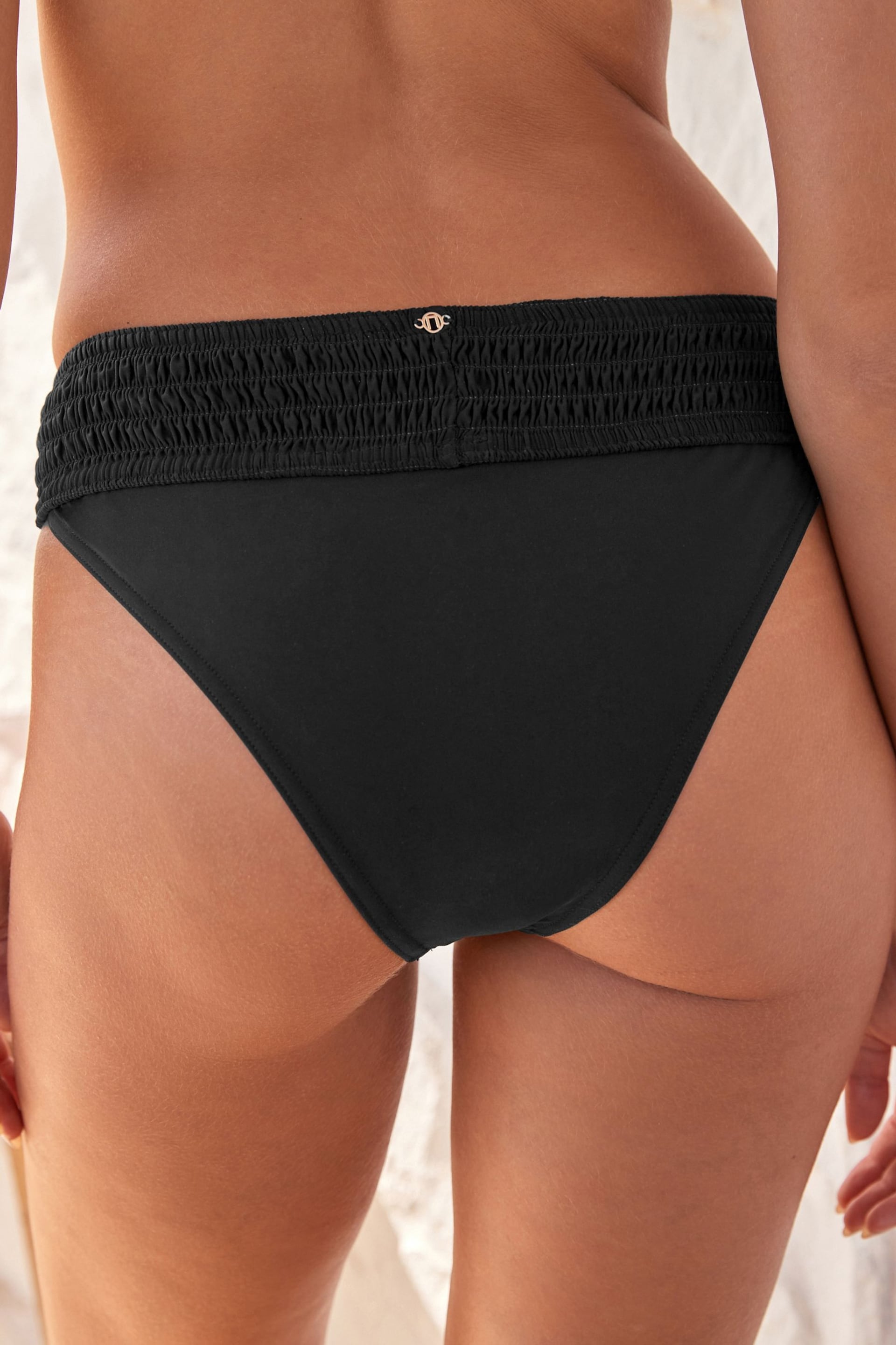 Black Shirred High Leg Bikini Bottoms - Image 3 of 5