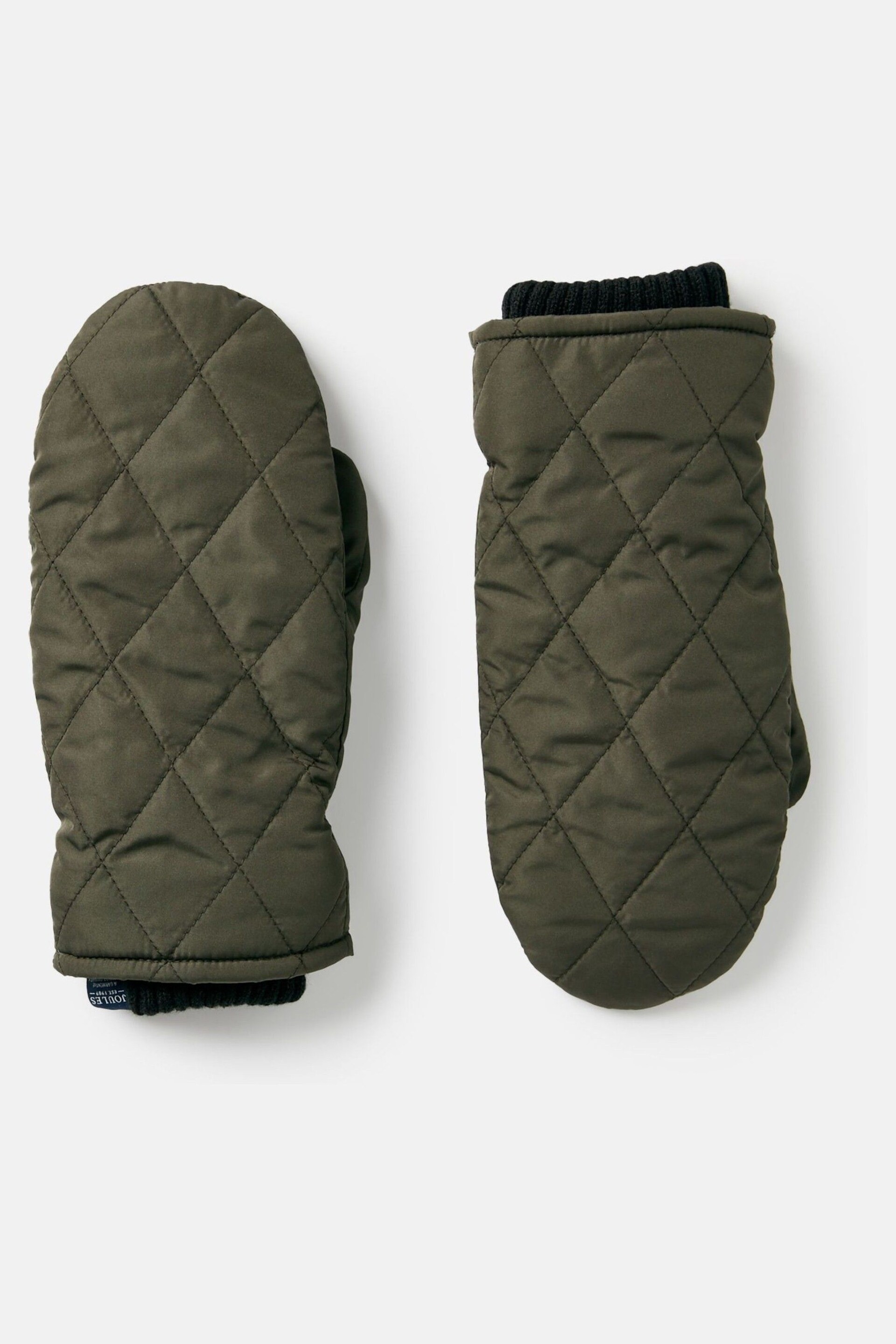 Joules Martha Khaki Green Quilted Mittens - Image 3 of 5