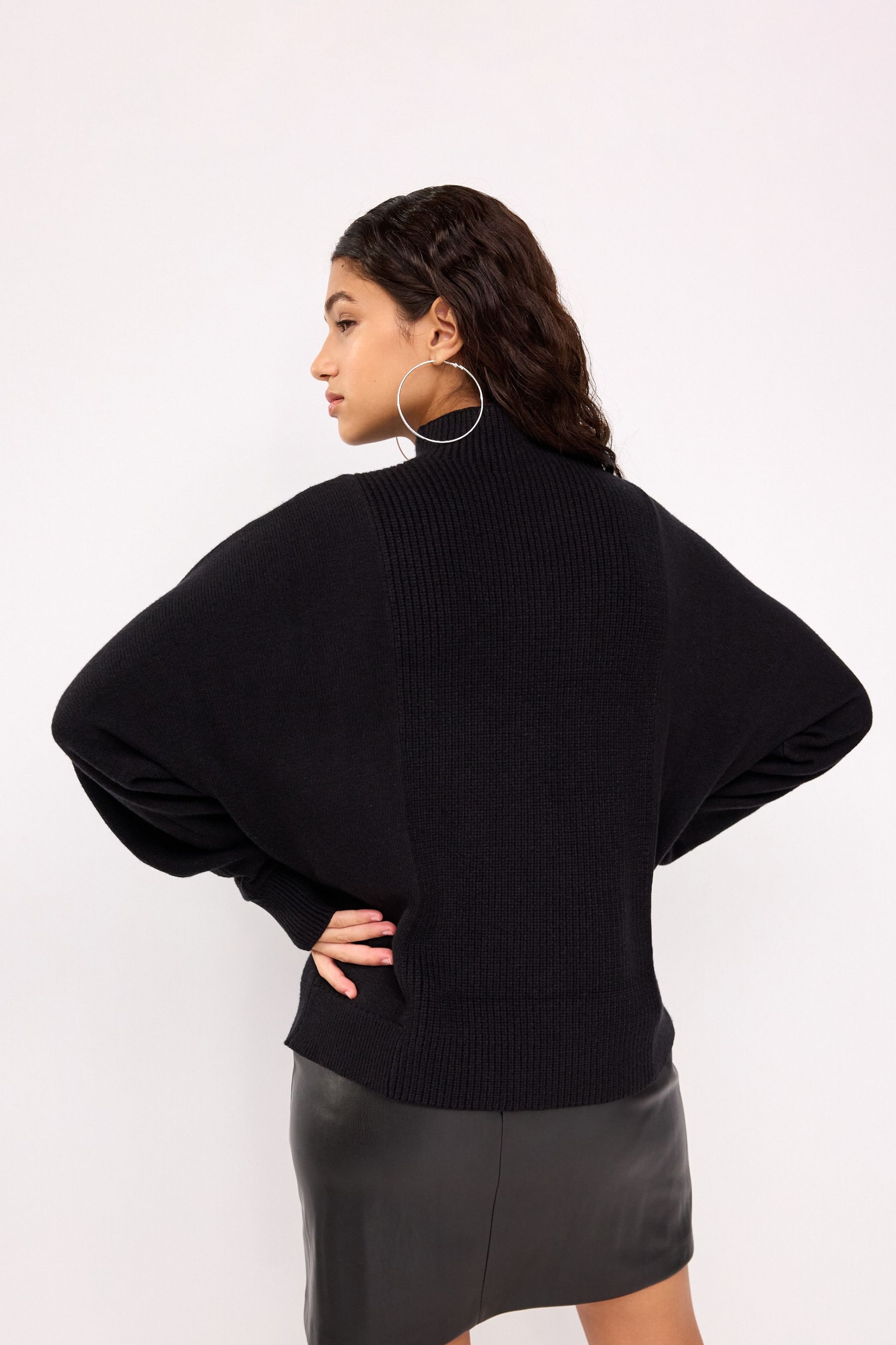 Black Stand Neck Rib Mix Jumper - Image 4 of 7