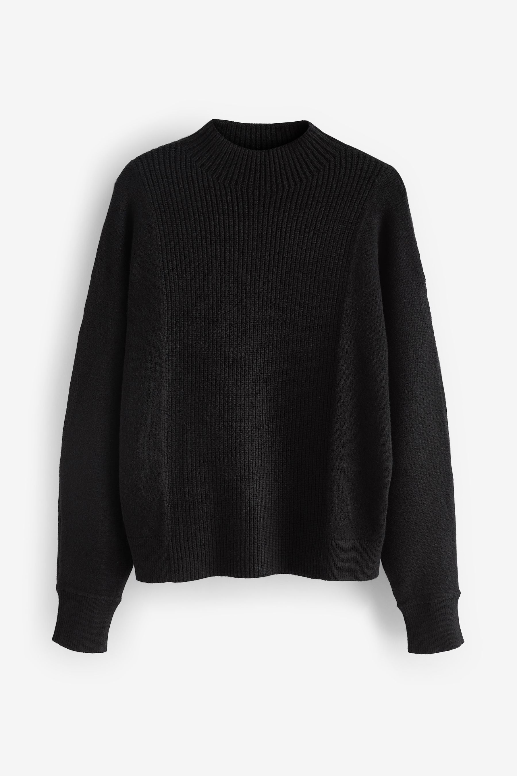 Buy Black Stand Neck Rib Mix Jumper from Next Luxembourg