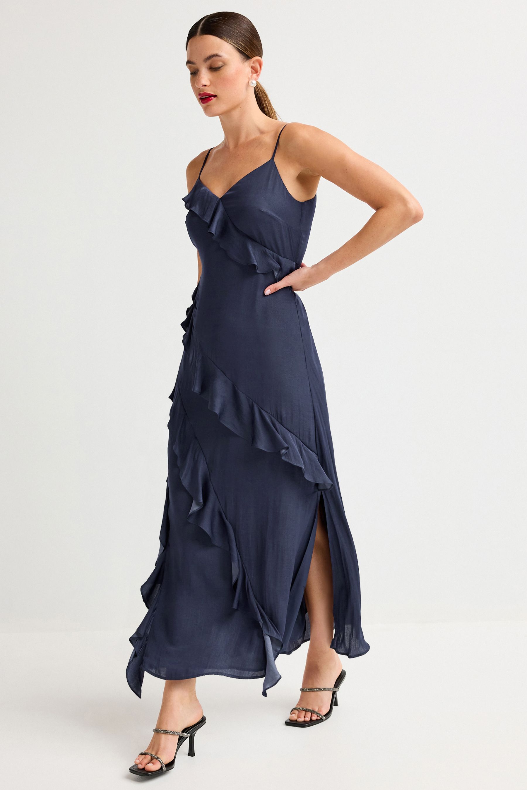 Fashion navy ruffle dress