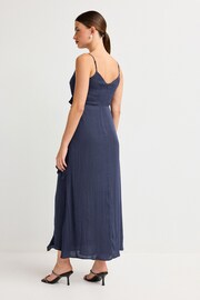 Navy Strappy Satin Ruffle Dress - Image 3 of 6