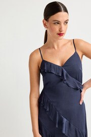 Navy Strappy Satin Ruffle Dress - Image 4 of 6