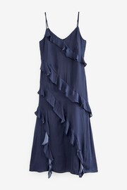 Navy Strappy Satin Ruffle Dress - Image 5 of 6