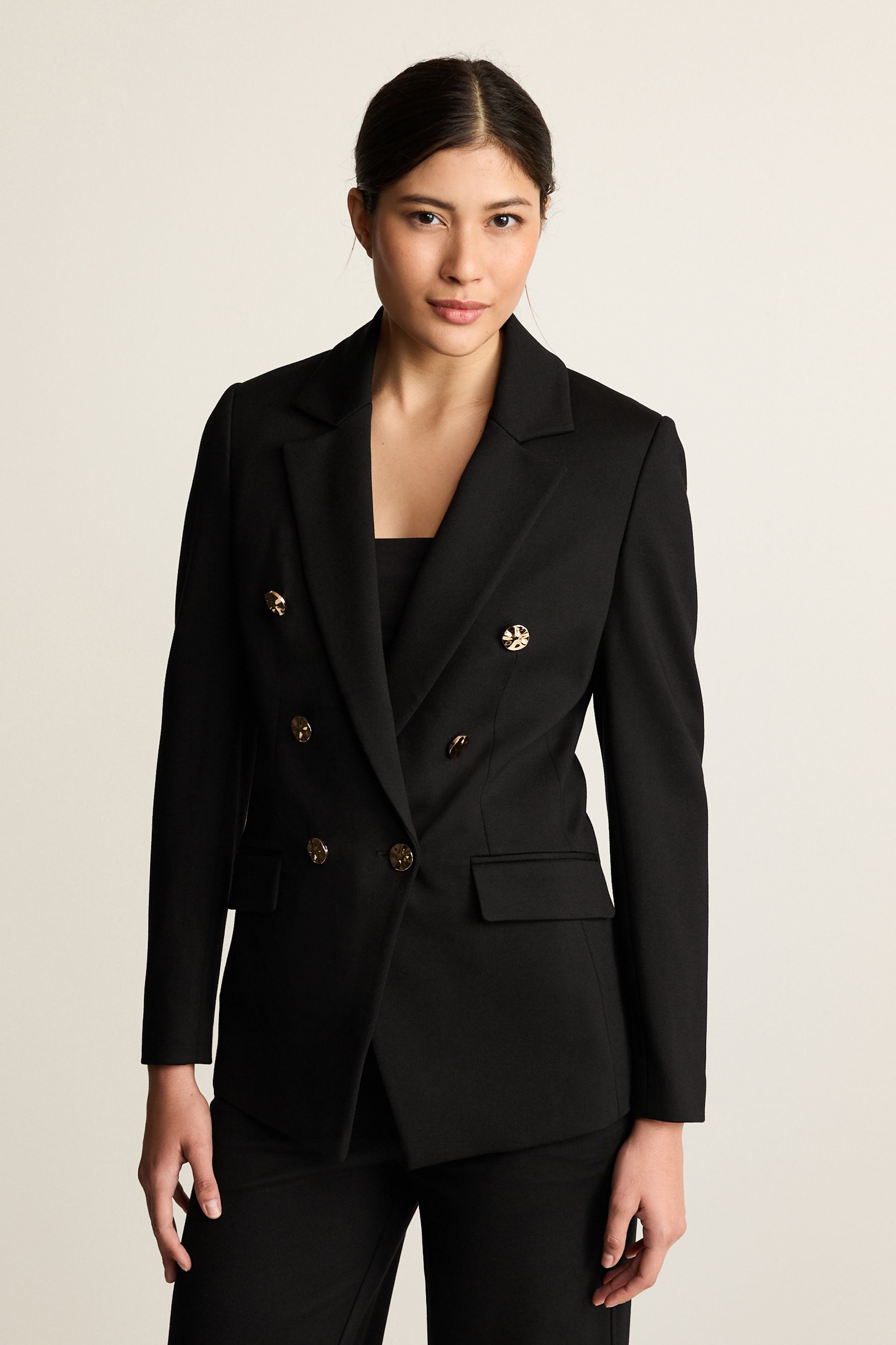 Buy Black Ponte Fitted Double Breasted Blazer from Next Luxembourg