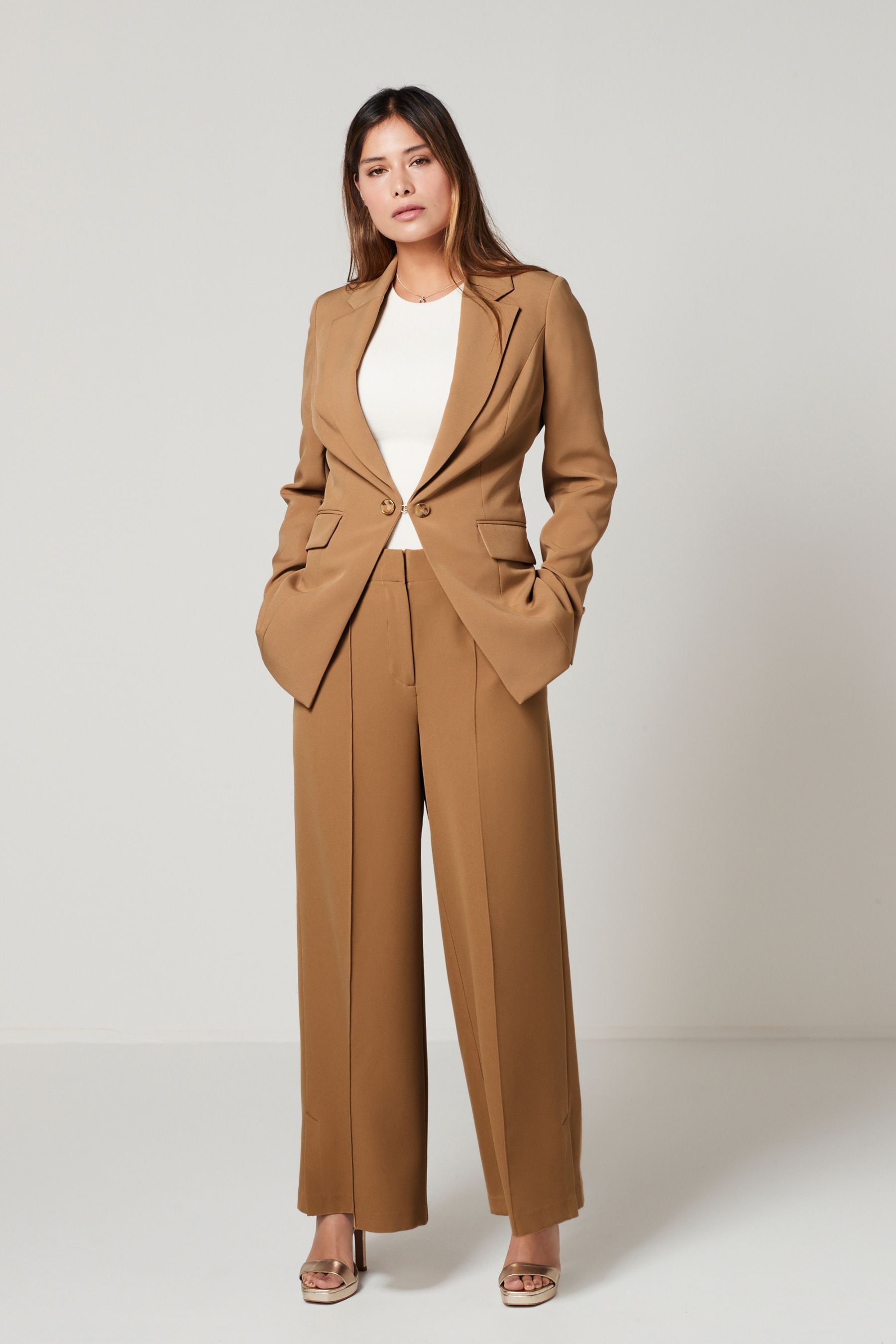 Buy Camel Brown Tailored Crepe Edge to Edge Fitted Blazer from Next Luxembourg