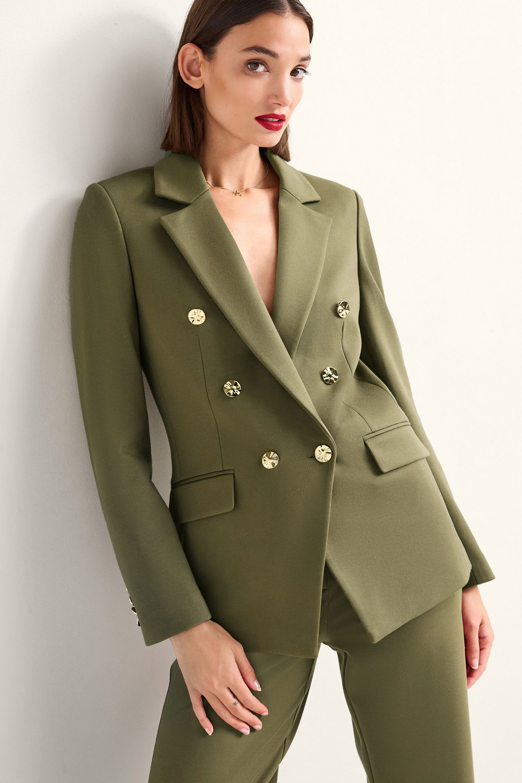 Khaki double breasted blazer shop