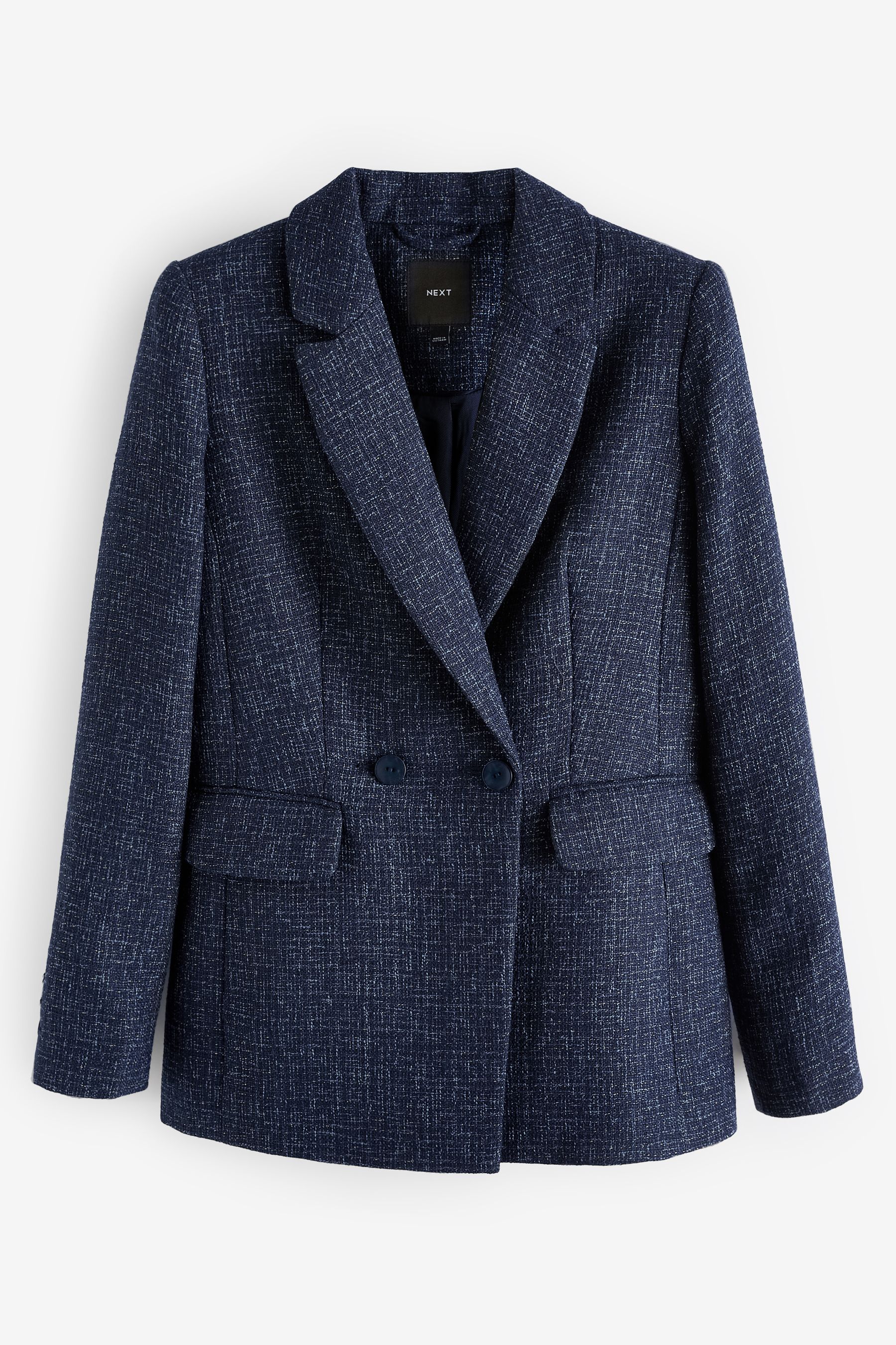 Buy Navy Blue Boucle Fitted Double Breasted Blazer from Next Luxembourg