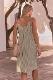 Khaki Green/White Button Down Cotton Cami Summer Dress - Image 4 of 8