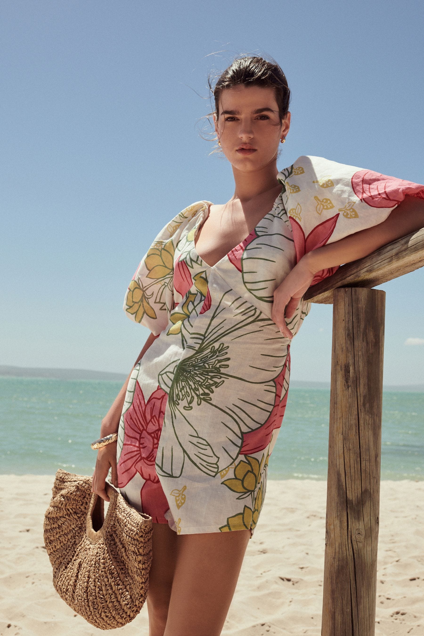 Buy Ecru Pink Floral Puff Sleeve Playsuit from Next Luxembourg