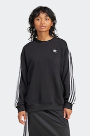 adidas Originals Oversized 3-Stripes Crew Black Sweatshirt - Image 1 of 7