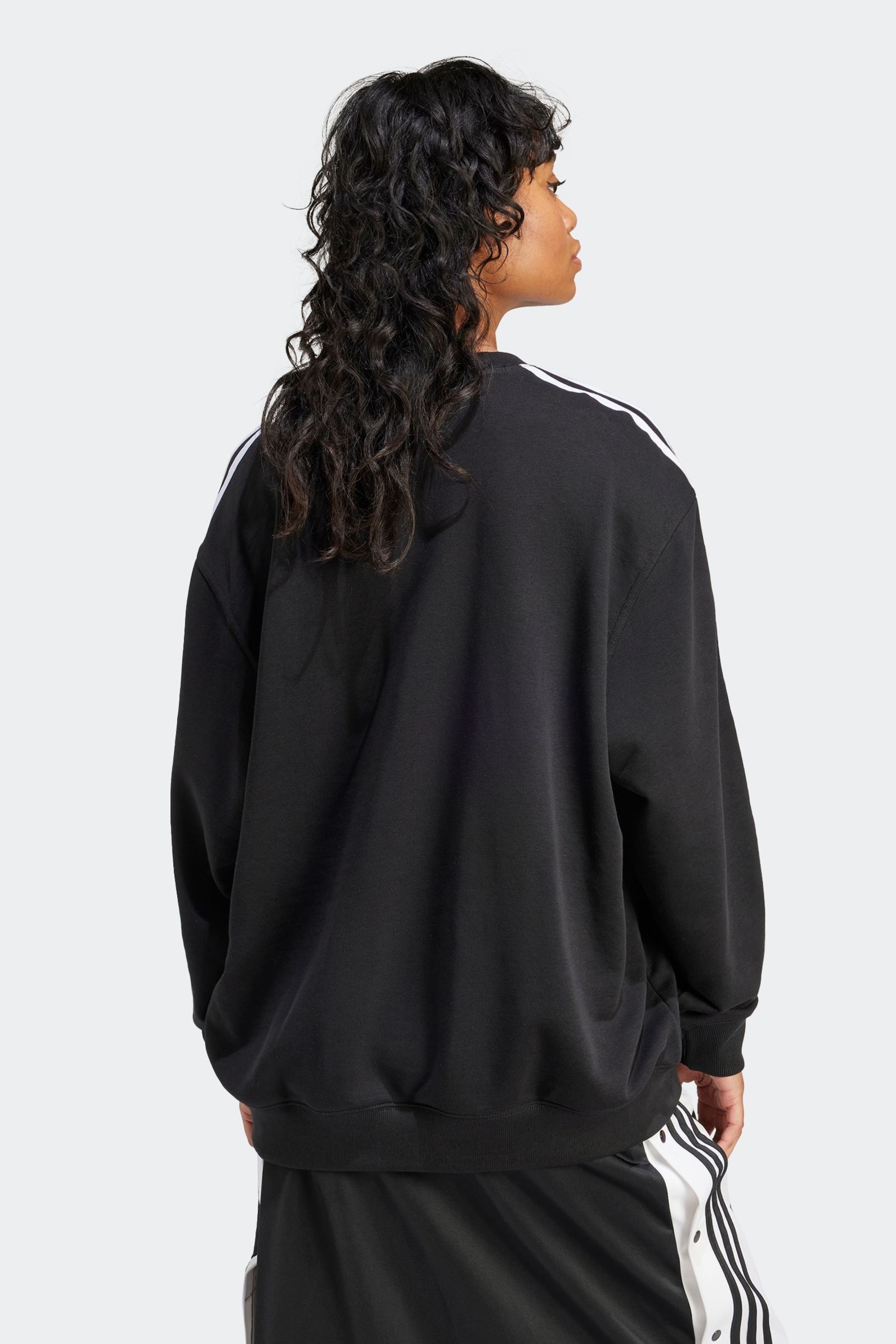 adidas Originals Oversized 3-Stripes Crew Black Sweatshirt - Image 3 of 7