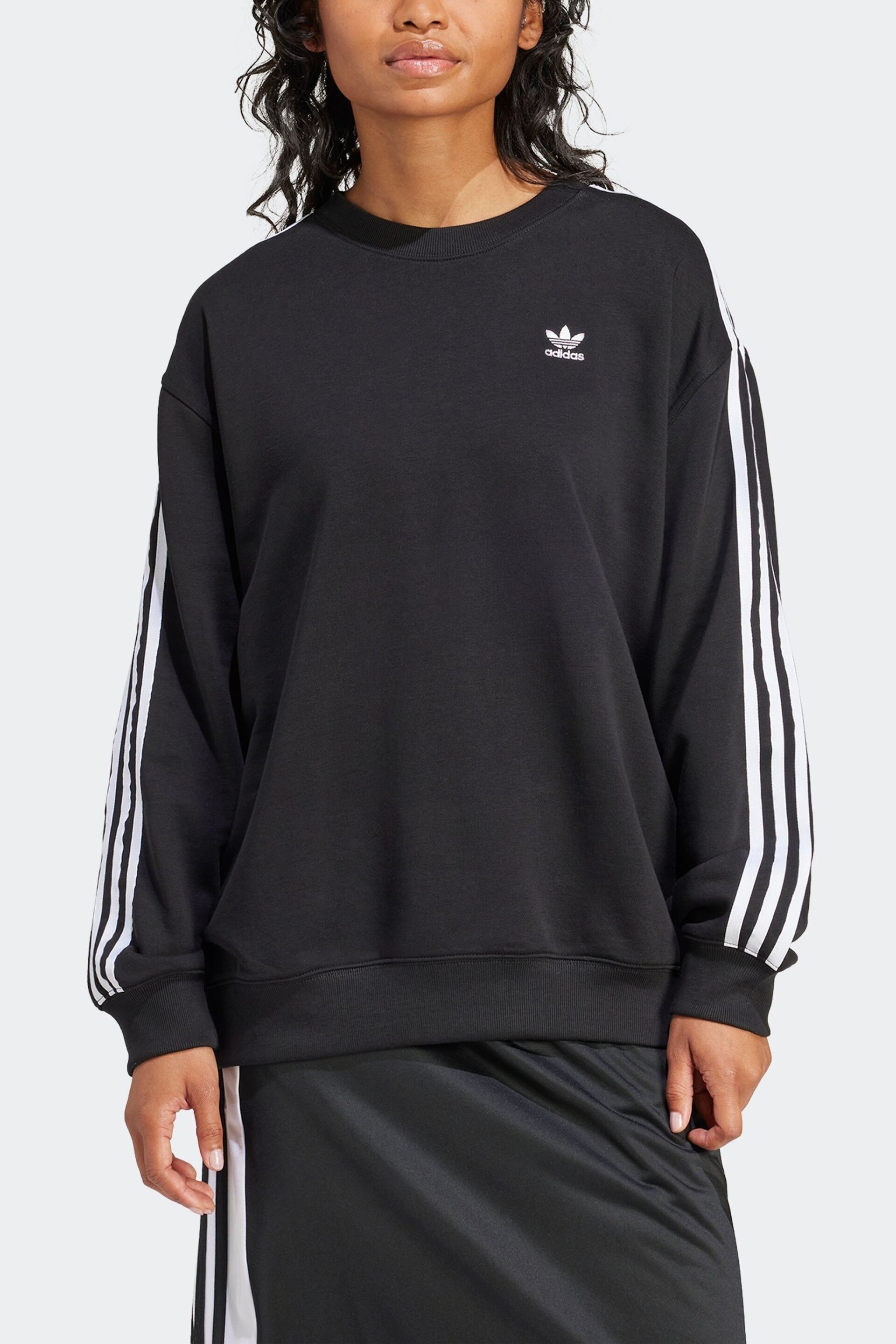 adidas Originals Oversized 3-Stripes Crew Black Sweatshirt - Image 5 of 7