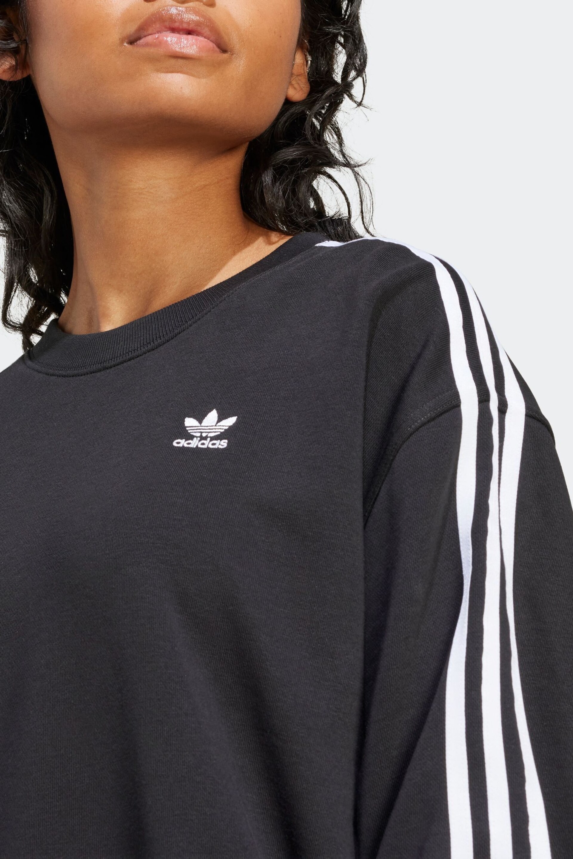 adidas Originals Oversized 3-Stripes Crew Black Sweatshirt - Image 6 of 7