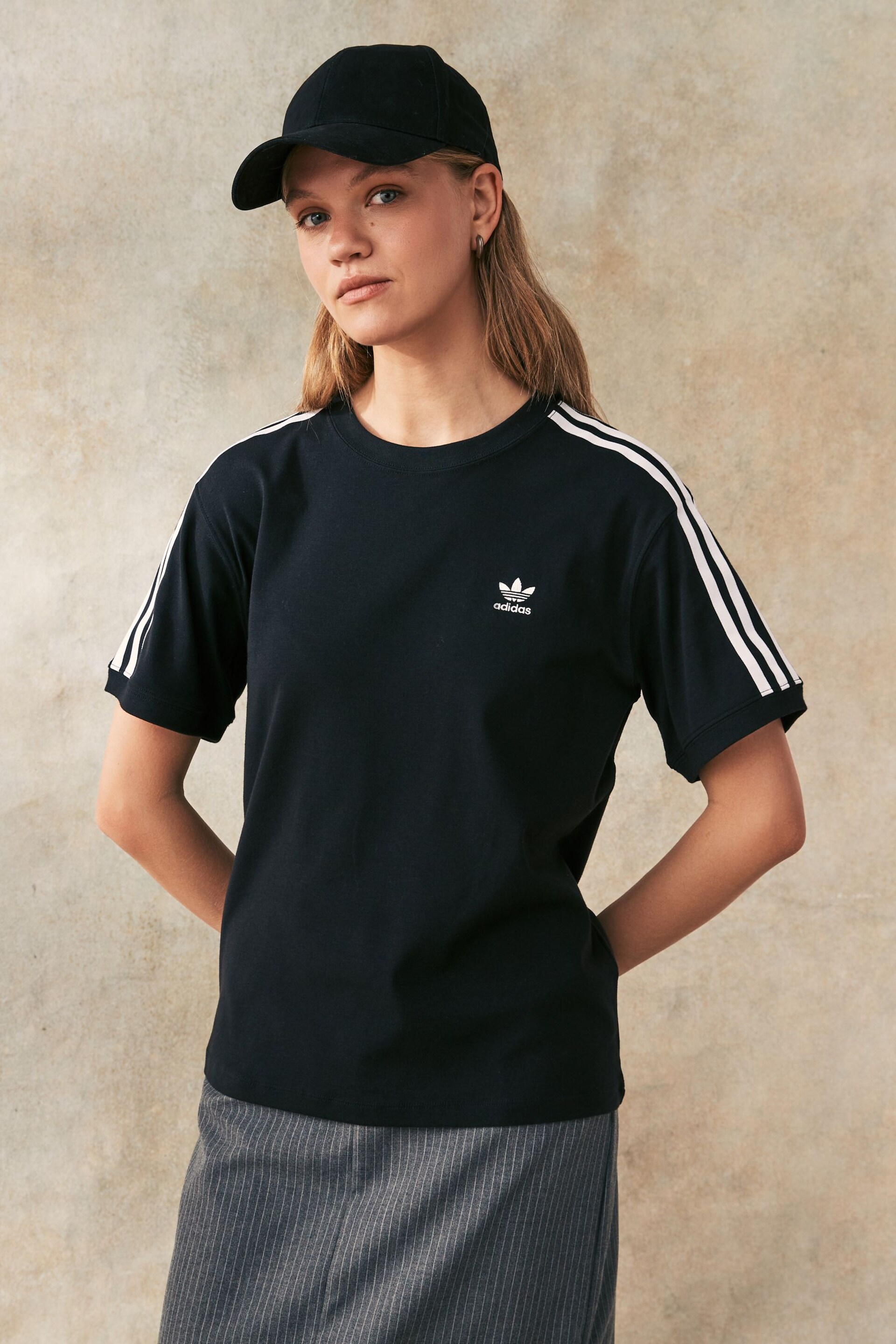 adidas Black 3 Stripe T-Shirt - Image 1 of 7