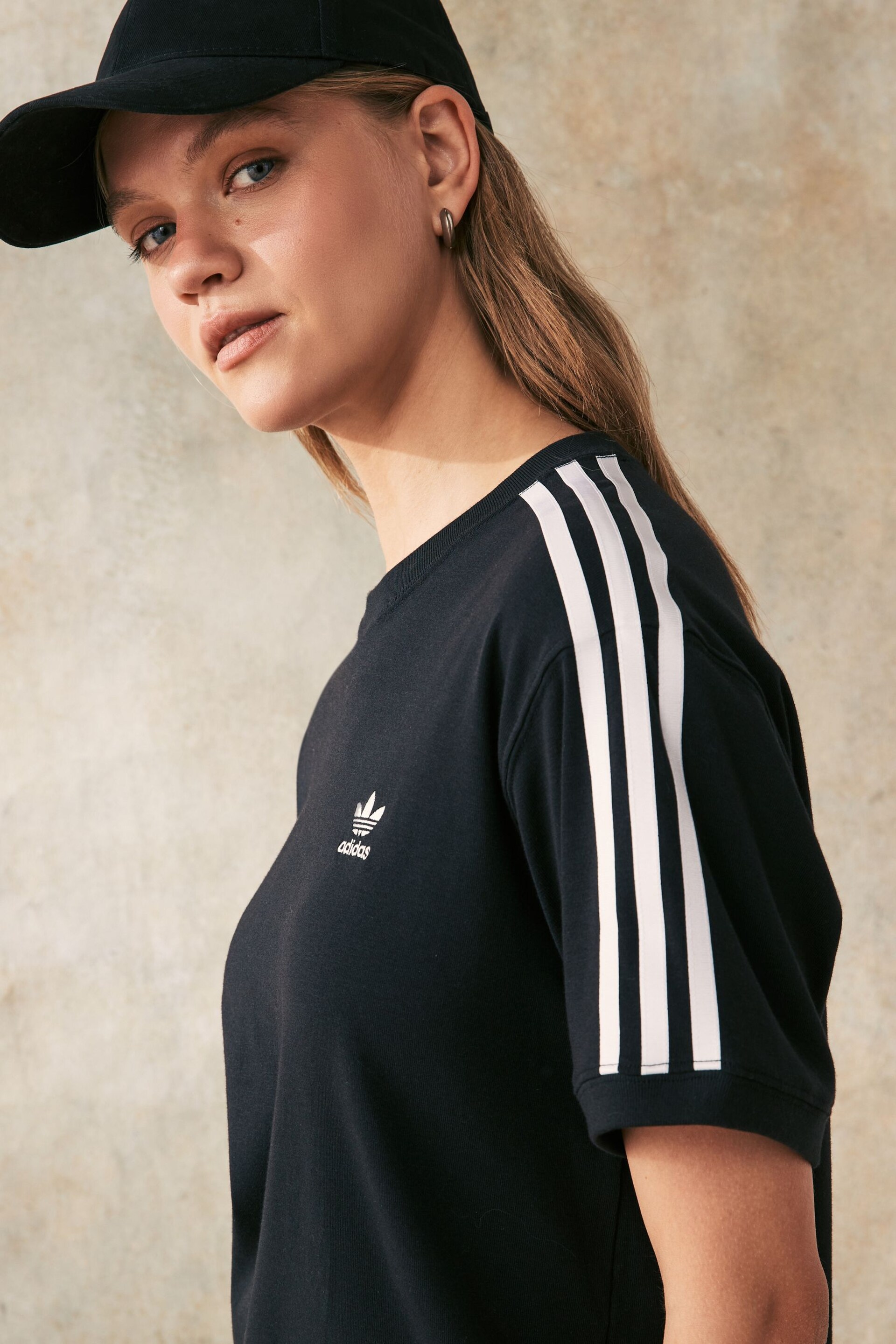 adidas Black 3 Stripe T-Shirt - Image 5 of 7