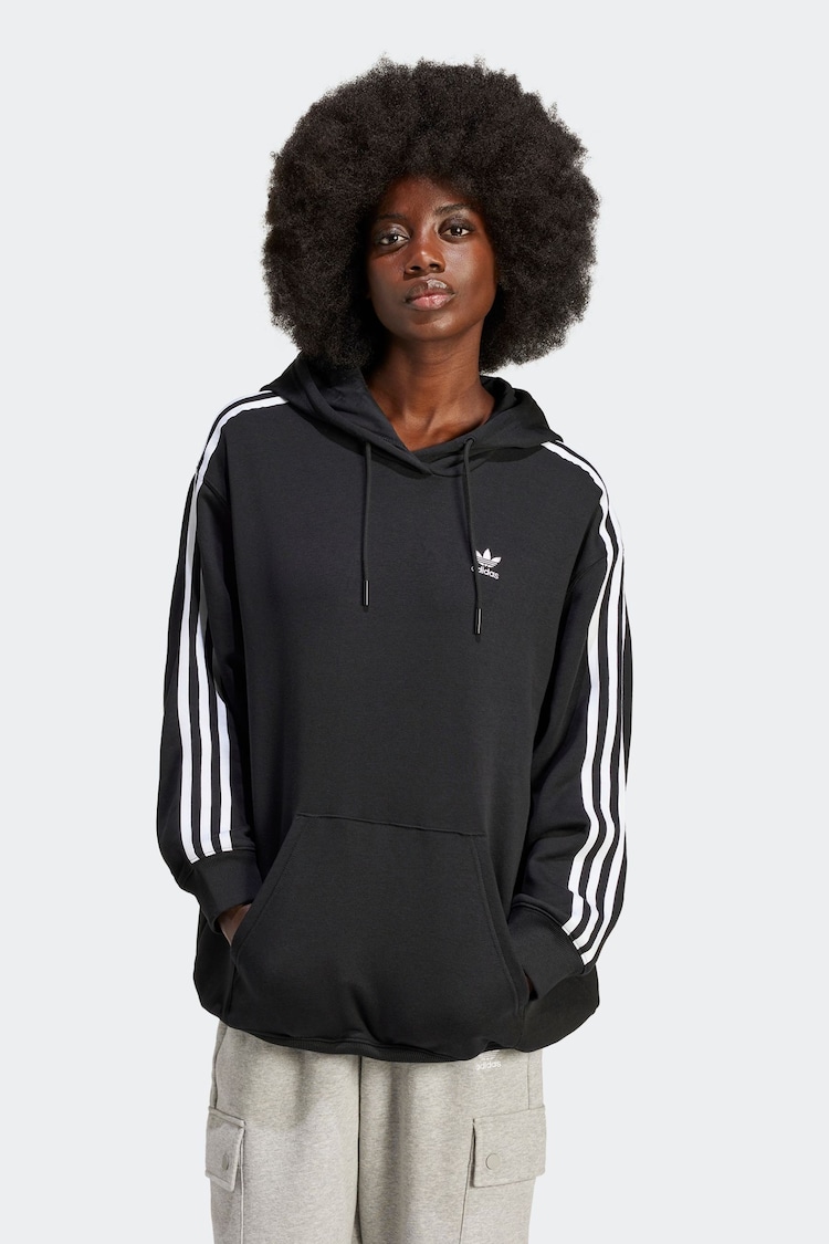 adidas Originals Black Oversized Adicolour 3-Stripes Hoodie - Image 1 of 7