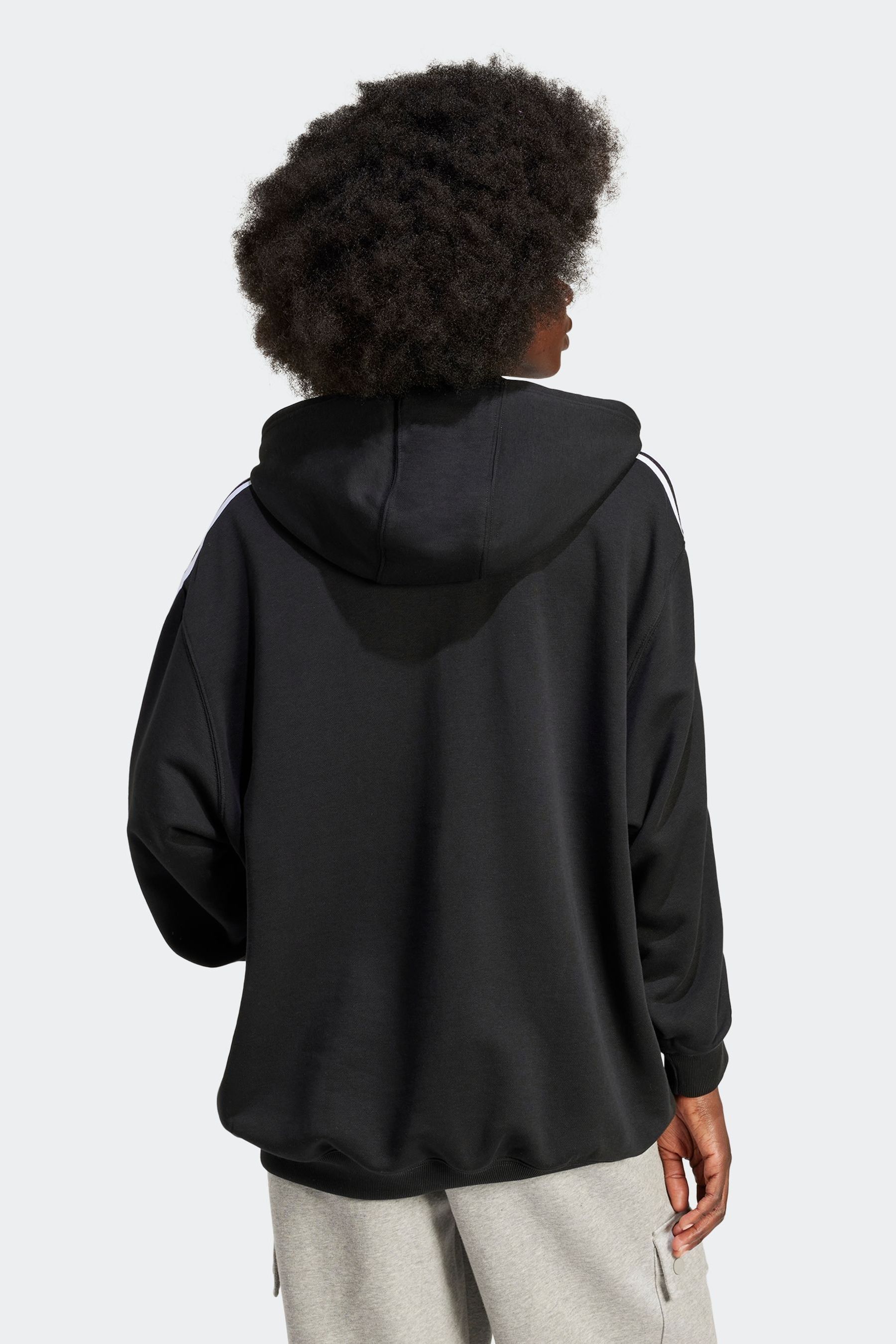 Adidas 3 stripe hoodie black hotsell
