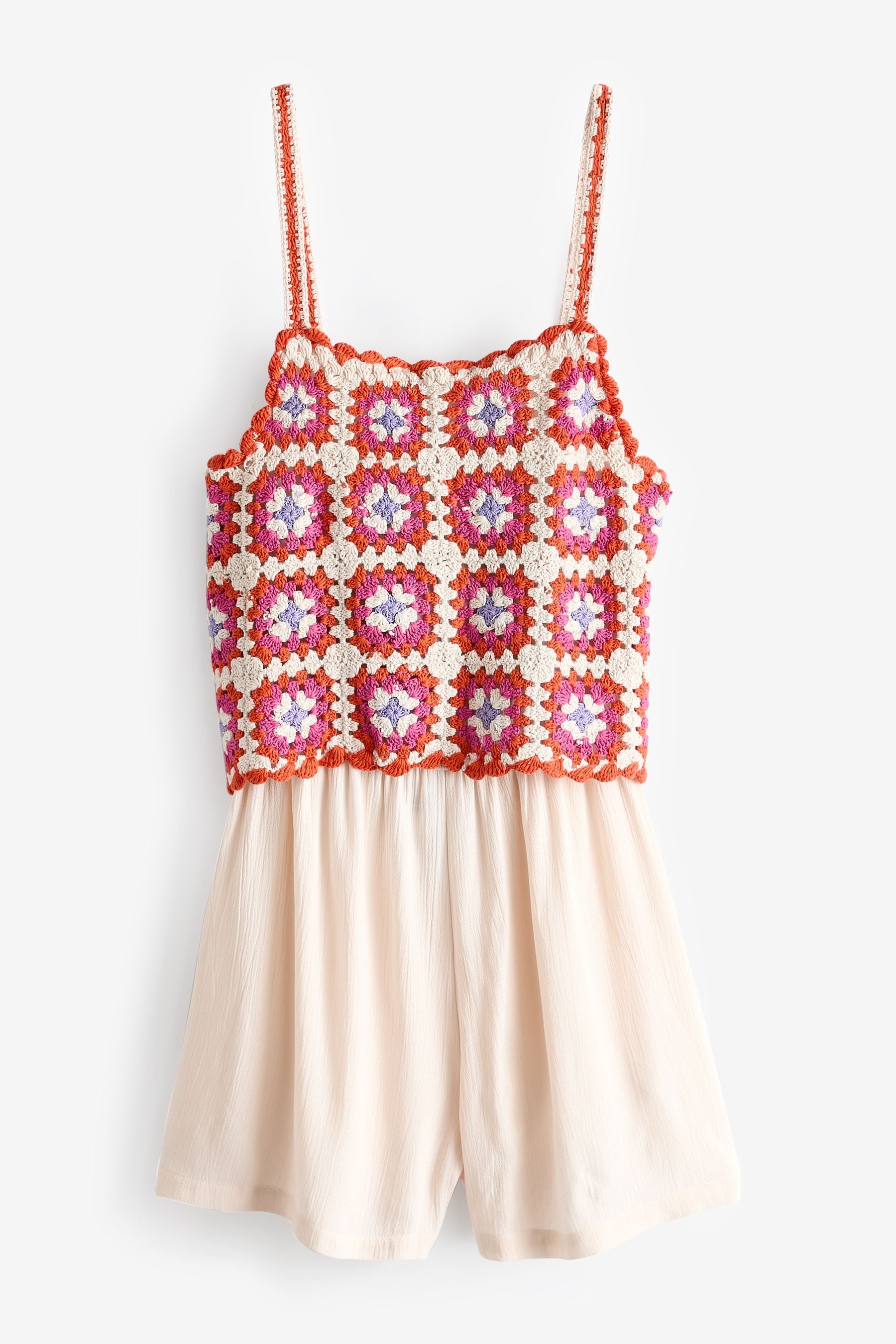 Buy Coral Ecru Crochet Mix Playsuit from Next Luxembourg