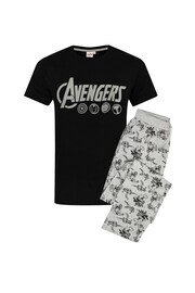 Vanilla Underground Black Marvel Mens Long Leg Pyjama Set - Image 1 of 5