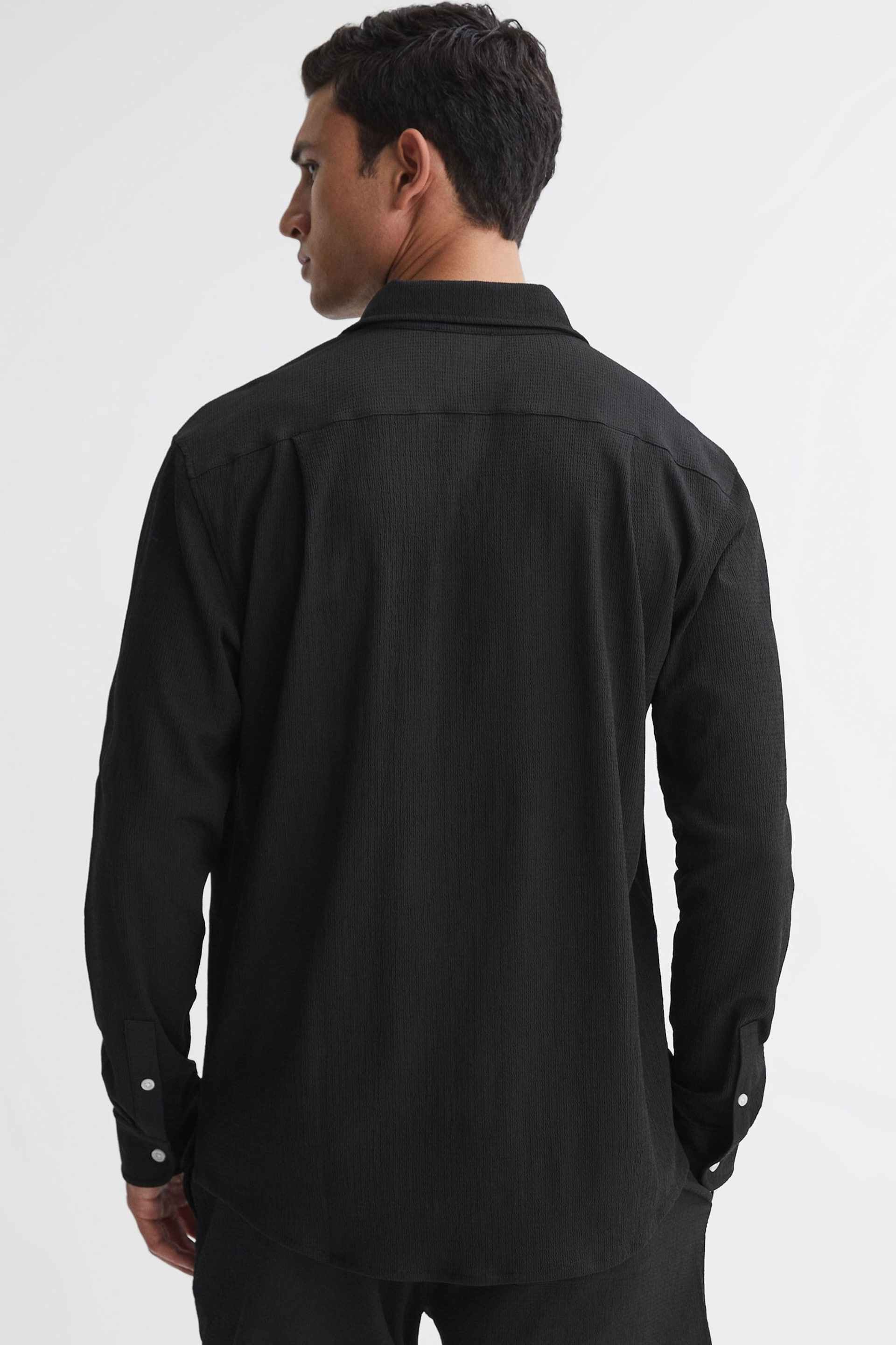 Reiss Black Bosa Textured Button-Through Shirt - Image 4 of 4