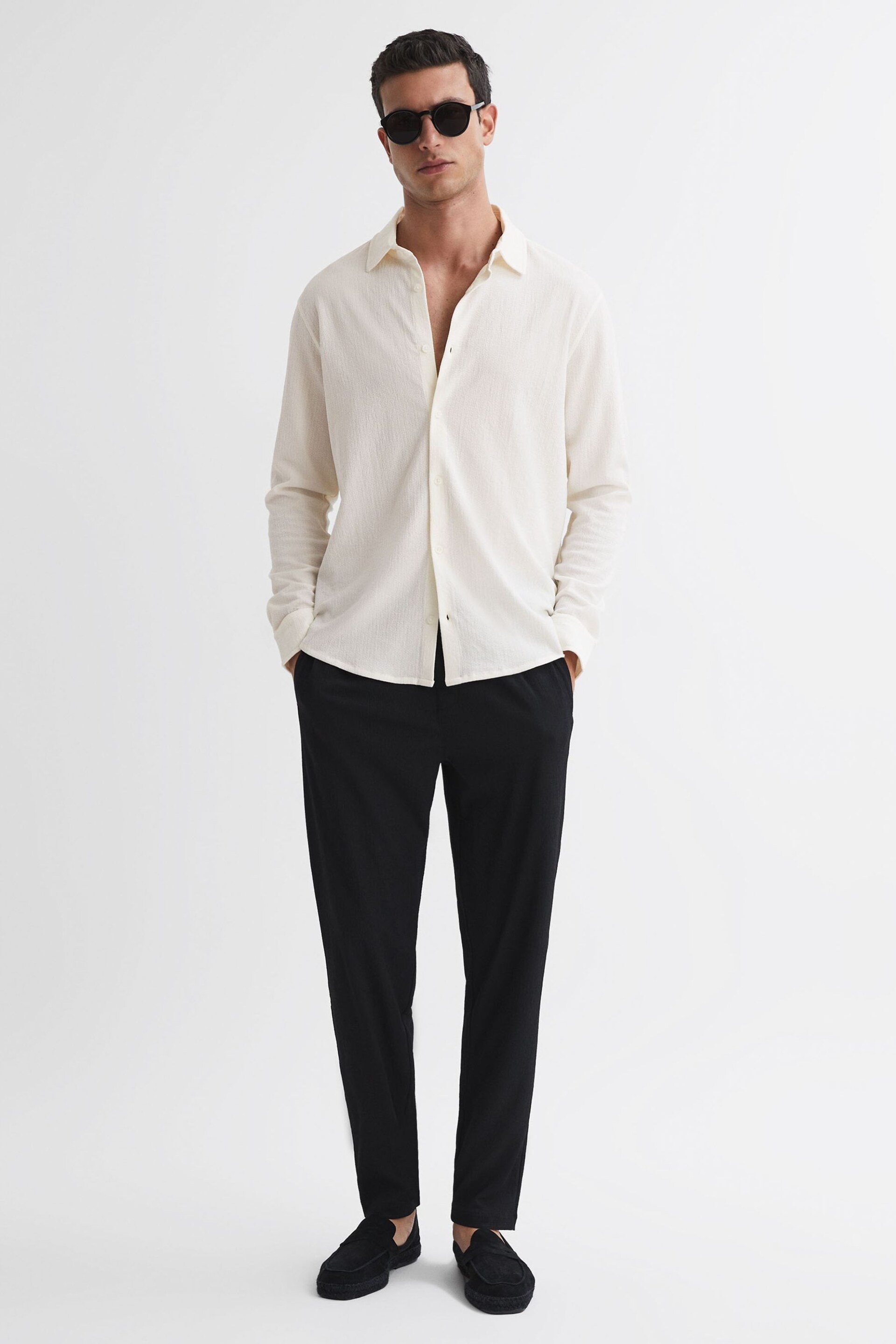 Reiss Ecru Bosa Textured Button-Through Shirt - Image 1 of 4