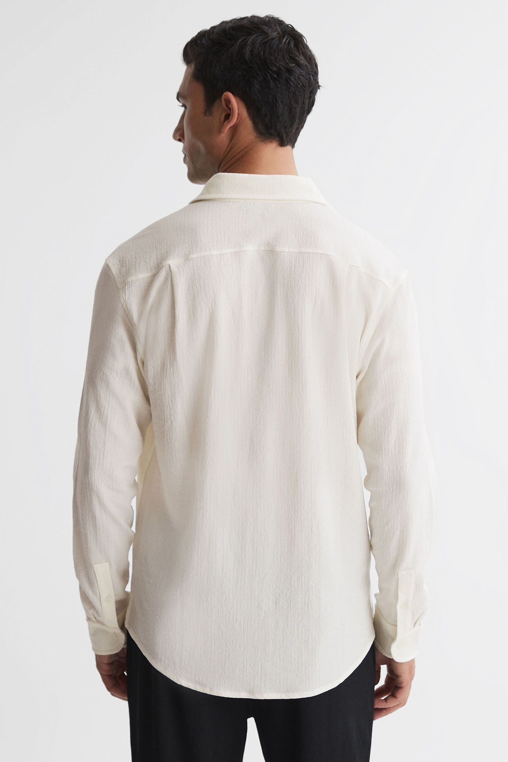 Reiss Ecru Bosa Textured Button-Through Shirt - Image 4 of 4