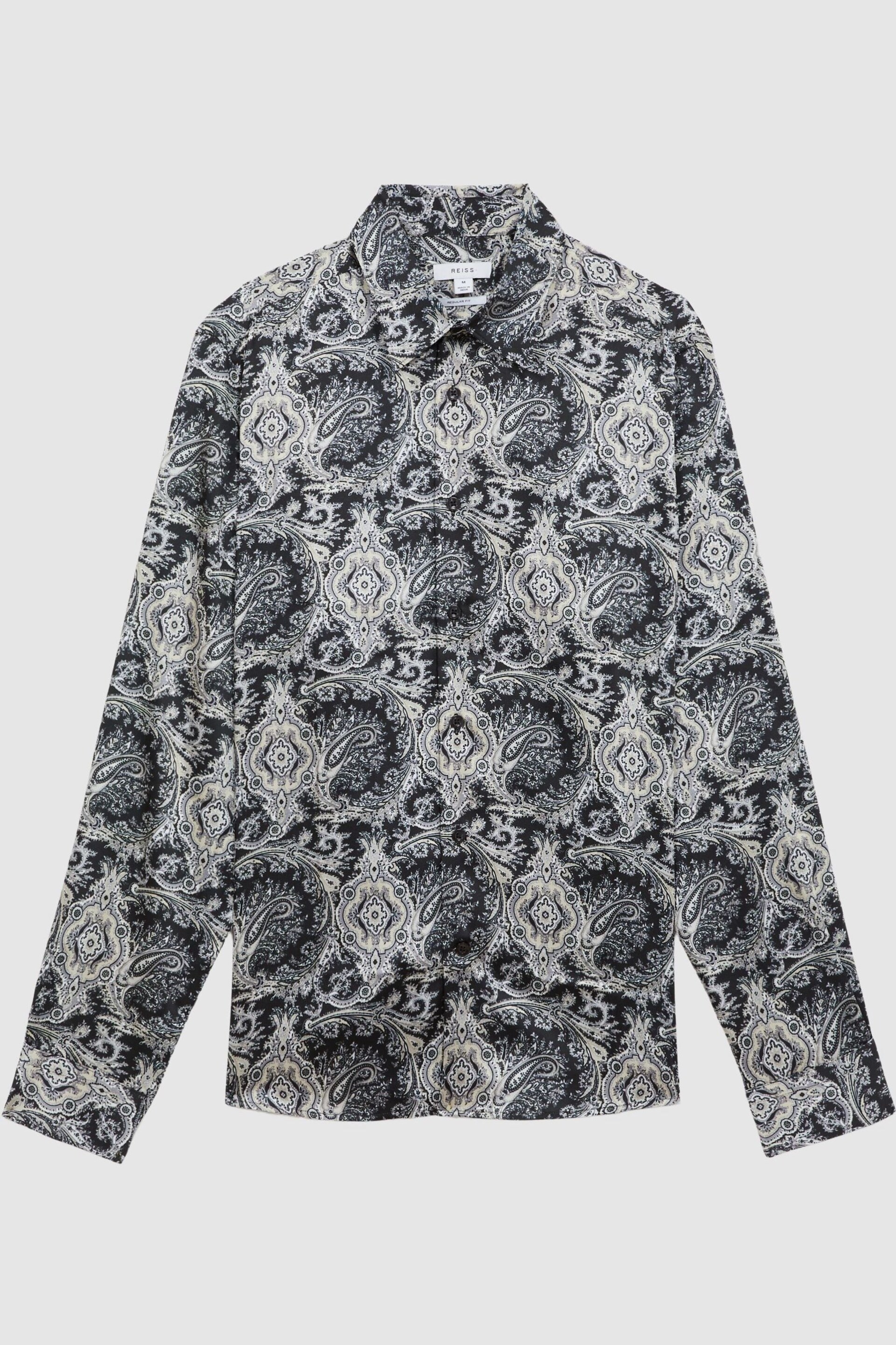 Reiss Black Multi Cousin Paisley Print Button-Through Shirt - Image 2 of 5