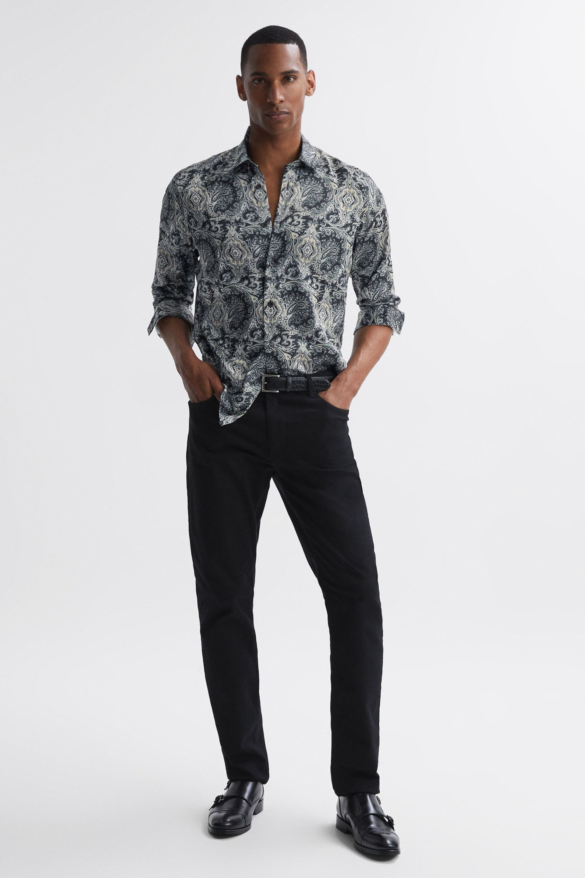 Reiss Black Multi Cousin Paisley Print Button-Through Shirt - Image 4 of 5