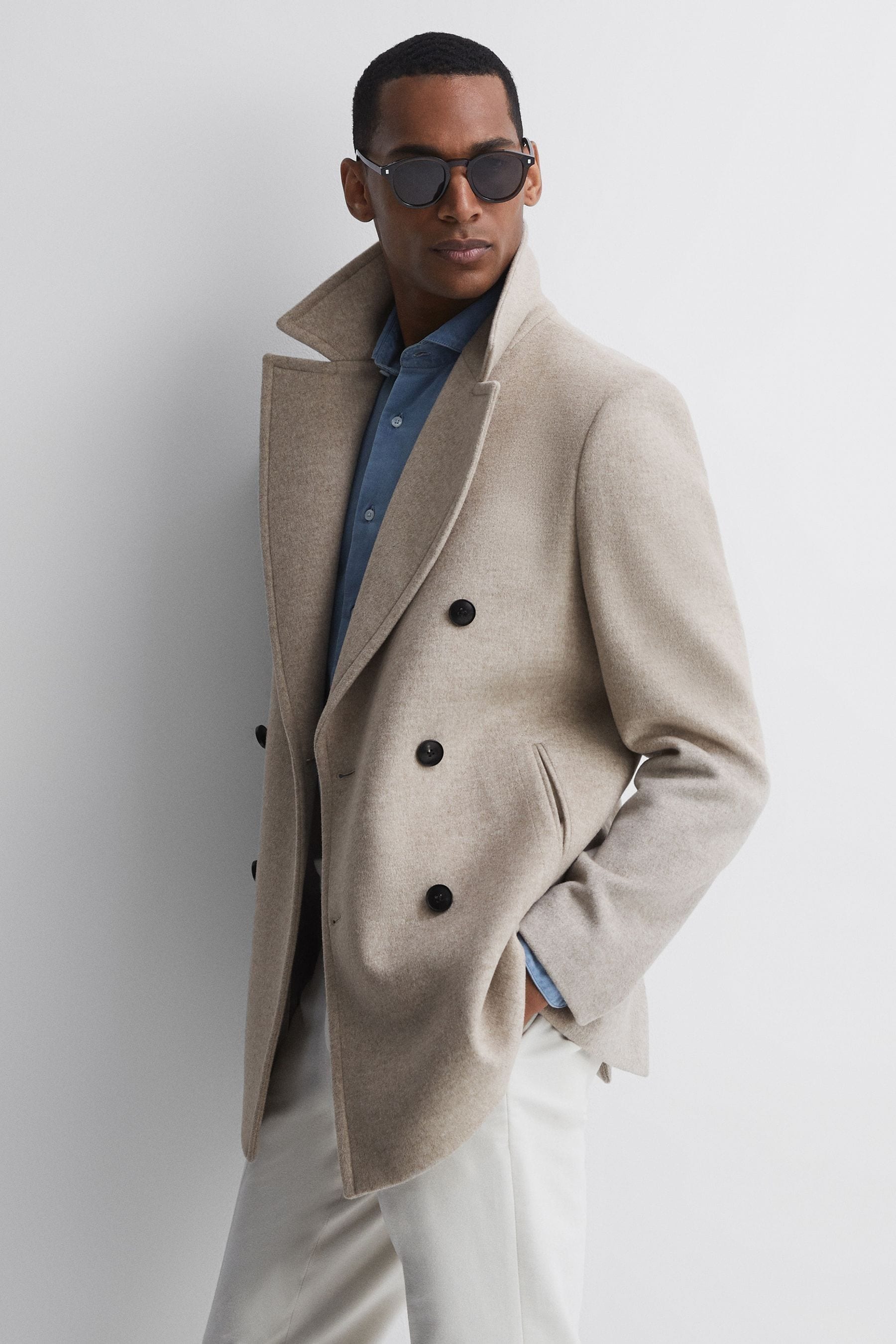 Buy Reiss Stone Melange Garda Double Breasted Wool Coat from Next Saudi Arabia