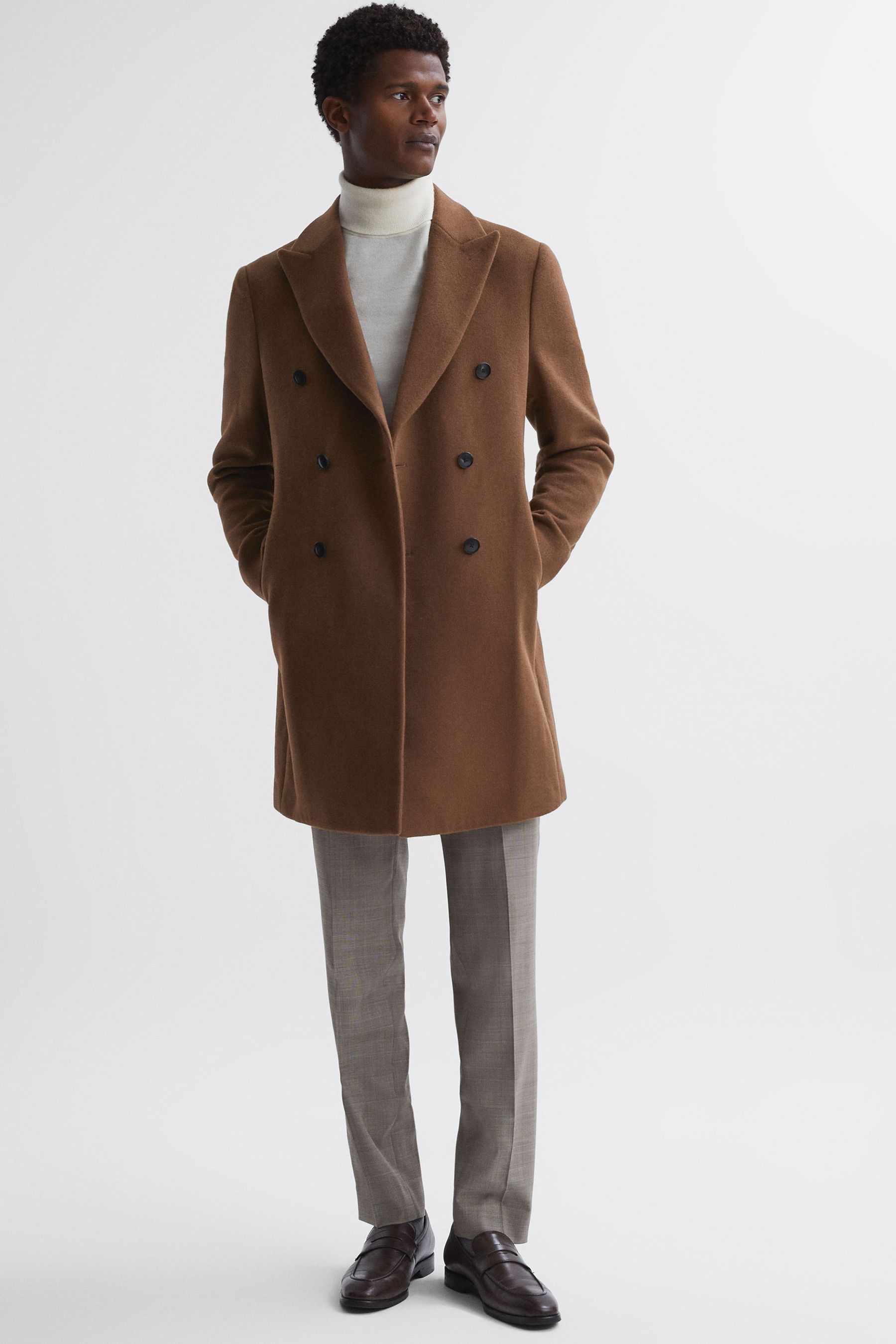 Buy Reiss Tobacco Timpano Wool Blend Double Breasted Epsom Coat from Next Luxembourg