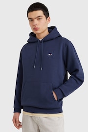 Tommy Jeans Blue Fleece Flag Patch Hoodie - Image 1 of 4