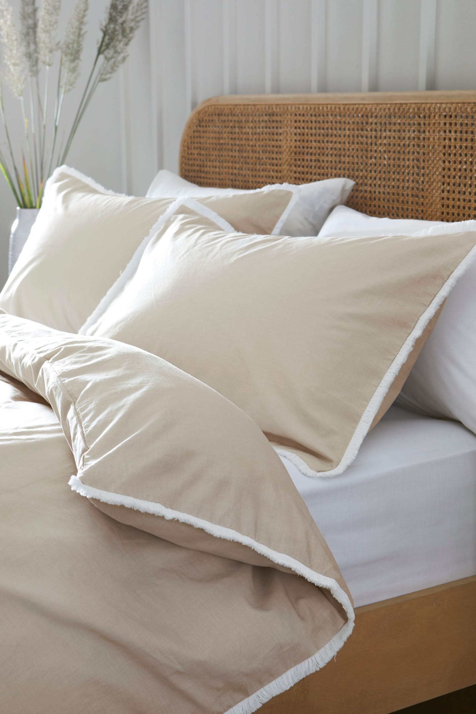 Natural Fringed Edge 100% Cotton Duvet Cover and Pillowcase Set - Image 2 of 5