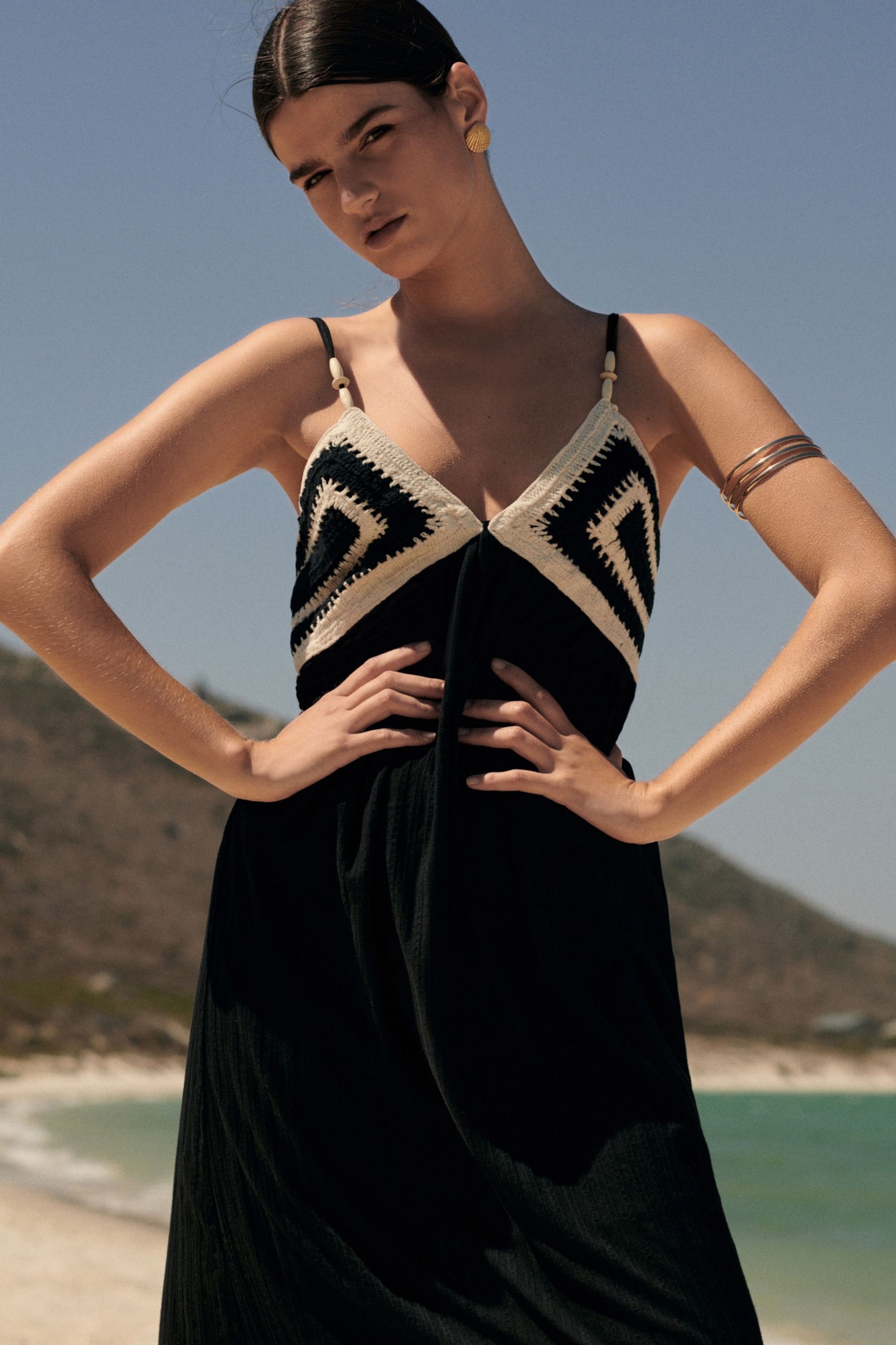 Black/White Crochet Maxi Summer Dress - Image 5 of 9