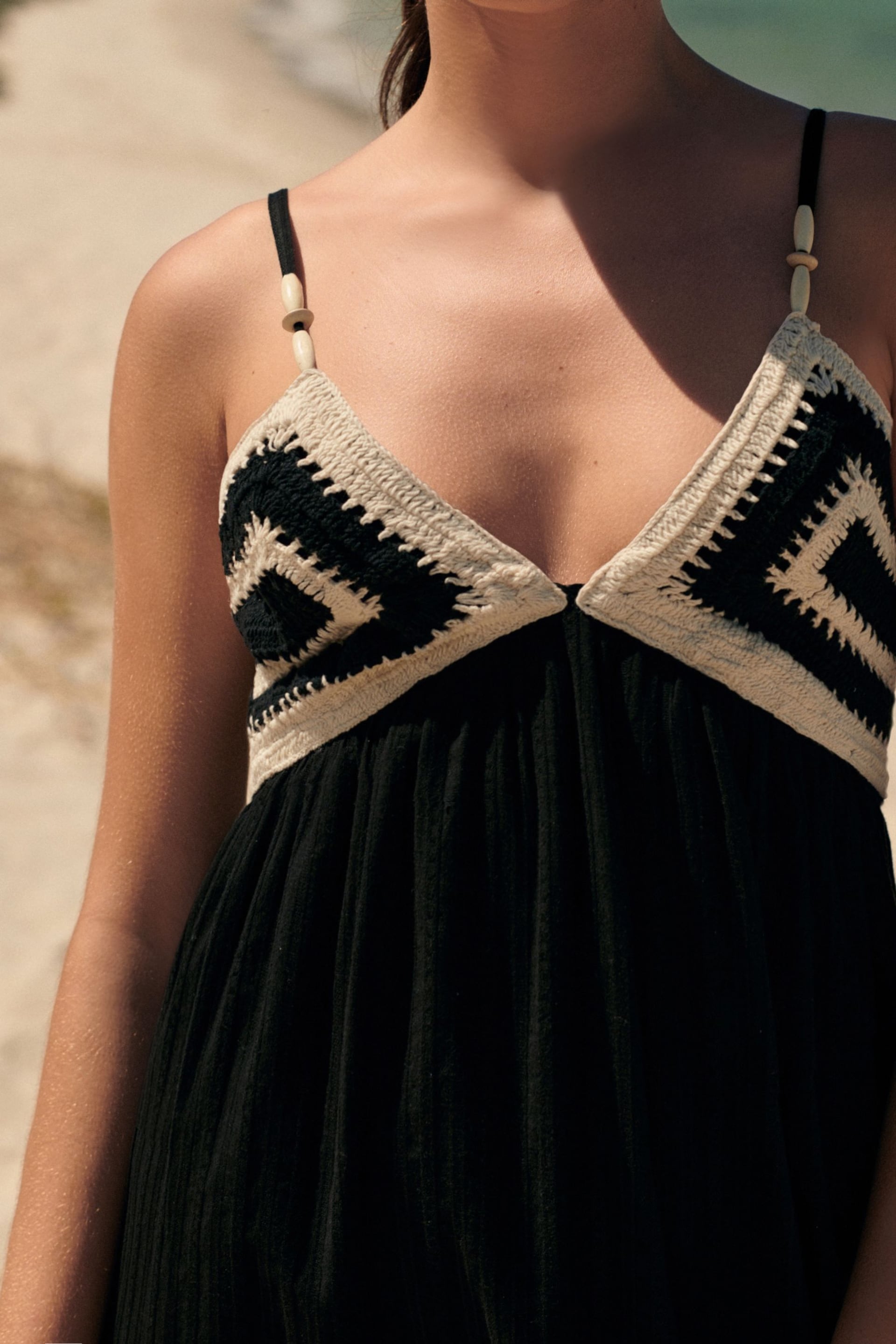 Black/White Crochet Maxi Summer Dress - Image 6 of 9