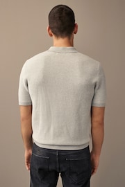Grey Knitted Waffle Textured Regular Fit Polo Shirt - Image 2 of 4