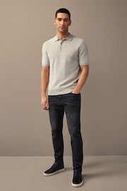 Grey Knitted Waffle Textured Regular Fit Polo Shirt - Image 3 of 4