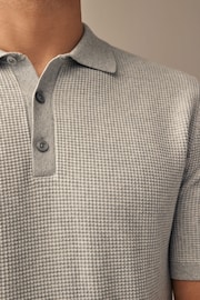Grey Knitted Waffle Textured Regular Fit Polo Shirt - Image 4 of 7