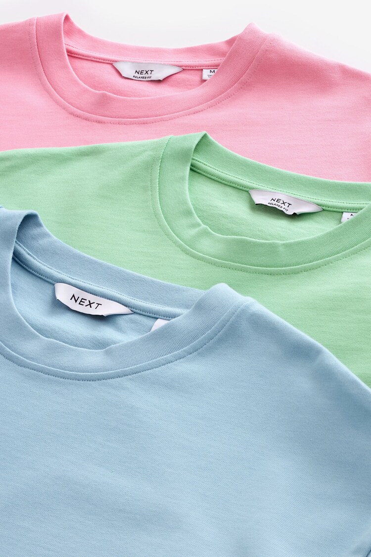 Blue/Pink/Mint Green Relaxed Fit Heavyweight T-Shirts 3 Pack - Image 11 of 12
