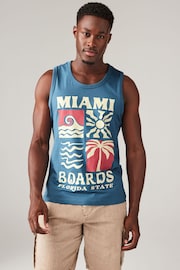 Blue Single 100% Cotton Summer Front Print Graphic Vests - Image 1 of 7