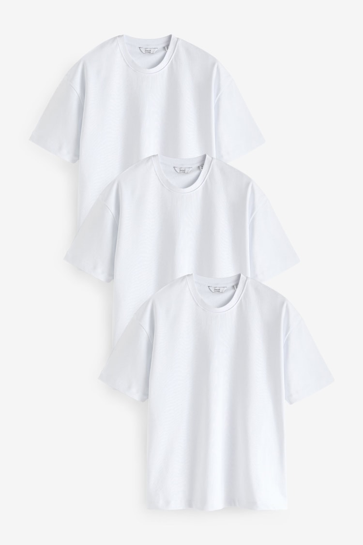 White Relaxed Fit Heavuweight Cotton T-Shirts 3 Pack - Image 1 of 8